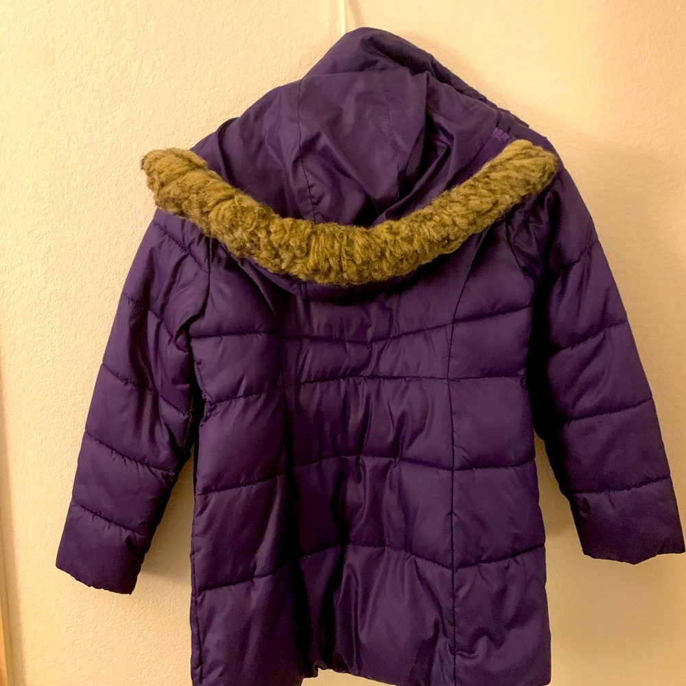 Purple juniors jacket: warm with hood.